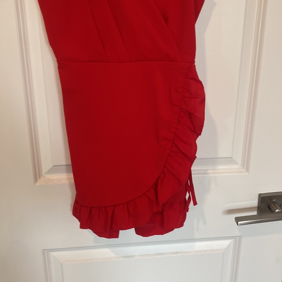 Red Romper with Ruffled Hem - Picture 3 of 4